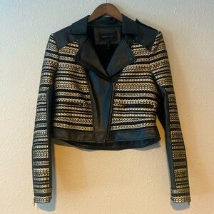 BCBG Max Azria Leonardo Moto Jacket faux Leather Metallic Gold women’s medium